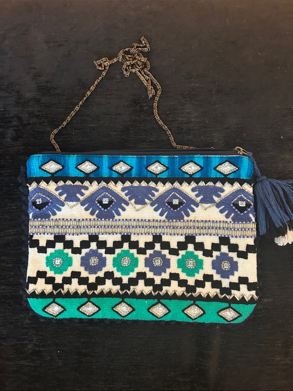 Boho Embroidered Blue & Teal Crossbody